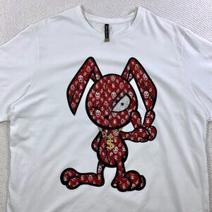Tolga Kisa Rhinestone‎ Bunny Skull Graphic T Shirt White Mens XXL